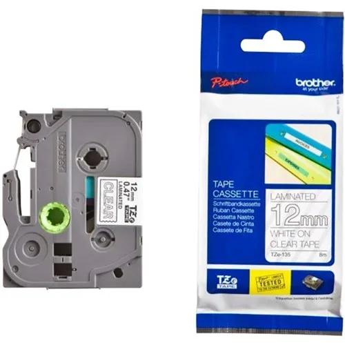 Brother TZE-135 Etiket Şeffaf Üzerine Beyaz