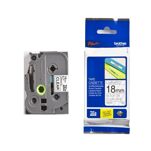 Brother TZE-141 Etiket Siyah Üzerine Şeffaf