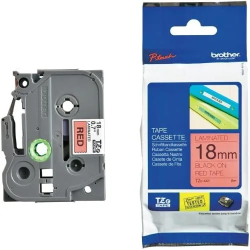 Brother TZE-441 Etiket Kırmızı Üzerine Siyah