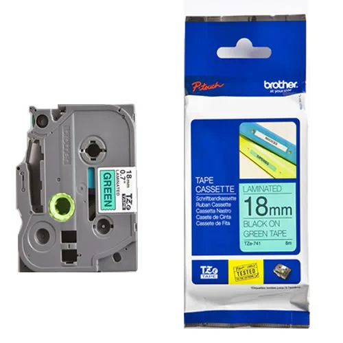 Brother TZE-741 Etiket Yeşil Üzerine Siyah